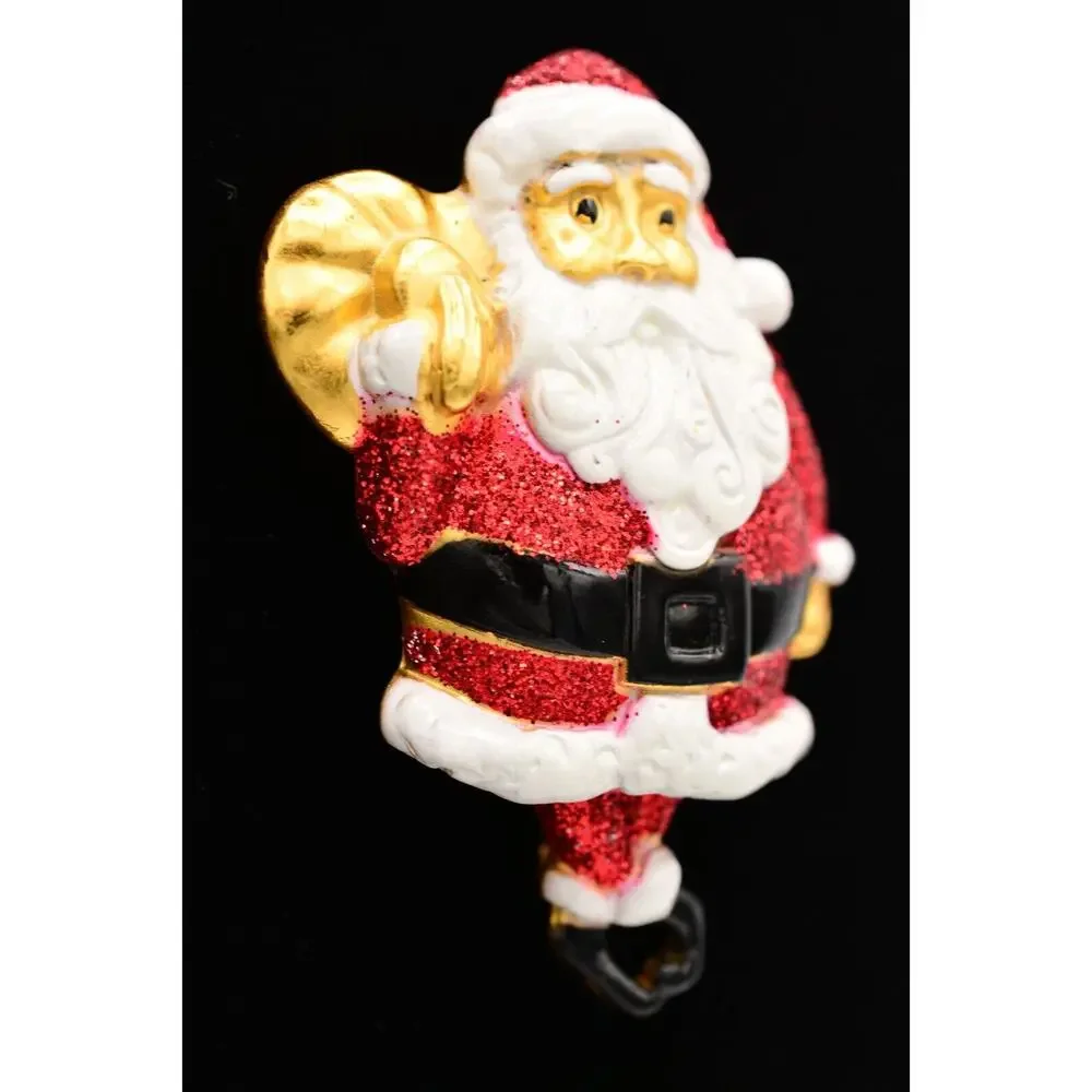 AJC Vintage Christmas Pin Brooch Santa Claus Glitter Heavy Chunky Signed 80s 9B